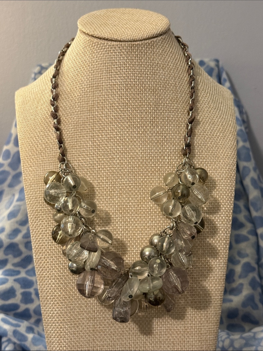 New York & Company Champagne and Smoke Cluster Bead Necklace